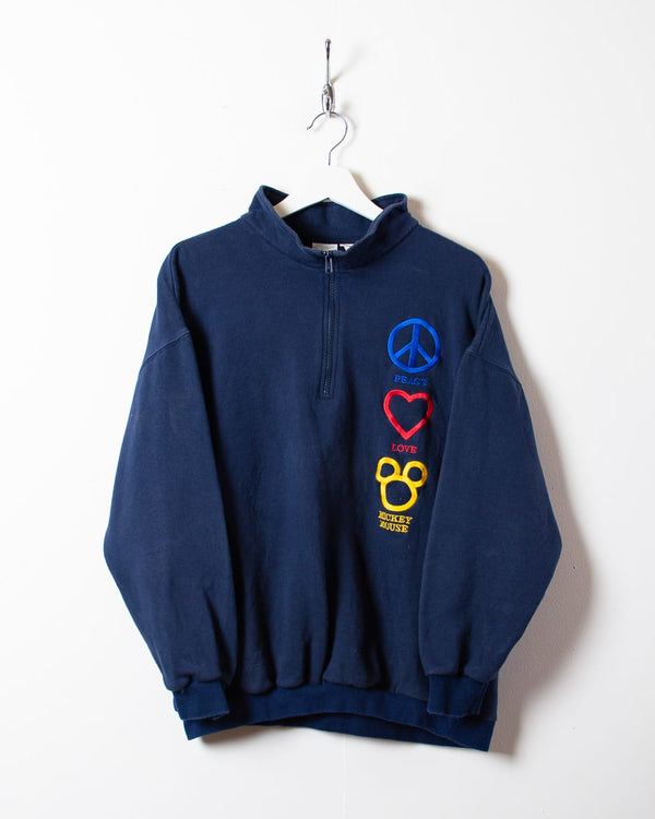 Navy Disney Peace Love Mickey Mouse 1/4 Zip Sweatshirt - Medium