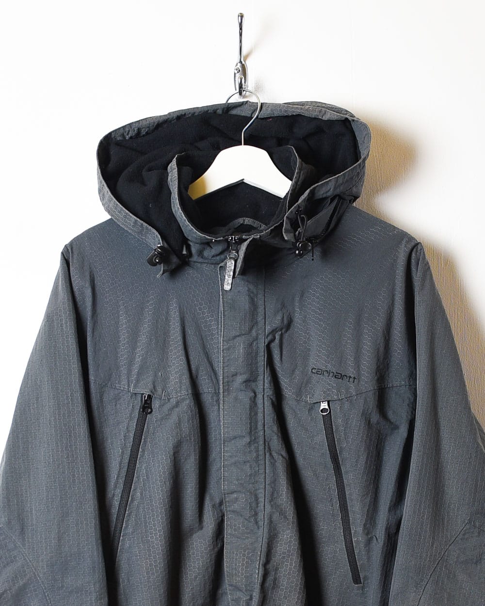 Grey Carhartt Fleece Lined Hooded Parka Jacket - Medium