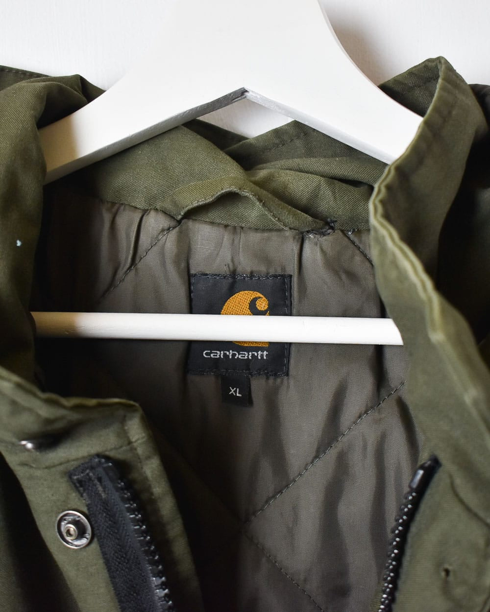 Khaki Carhartt Quilted Hooded Parka Jacket - X-Large