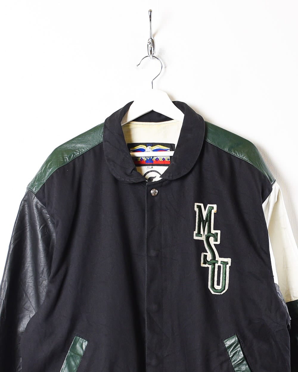 Black Jeff Hamilton MSU Leather Varsity Jacket - X-Large