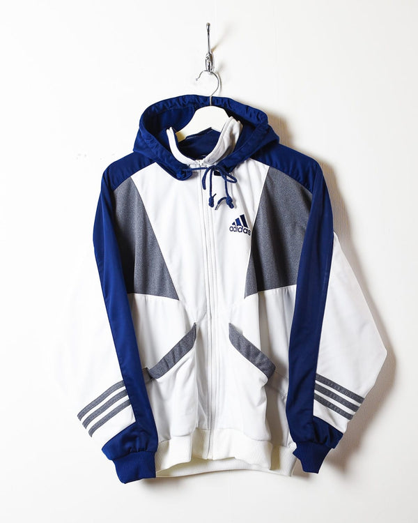 White Adidas Hooded Tracksuit Top - Small