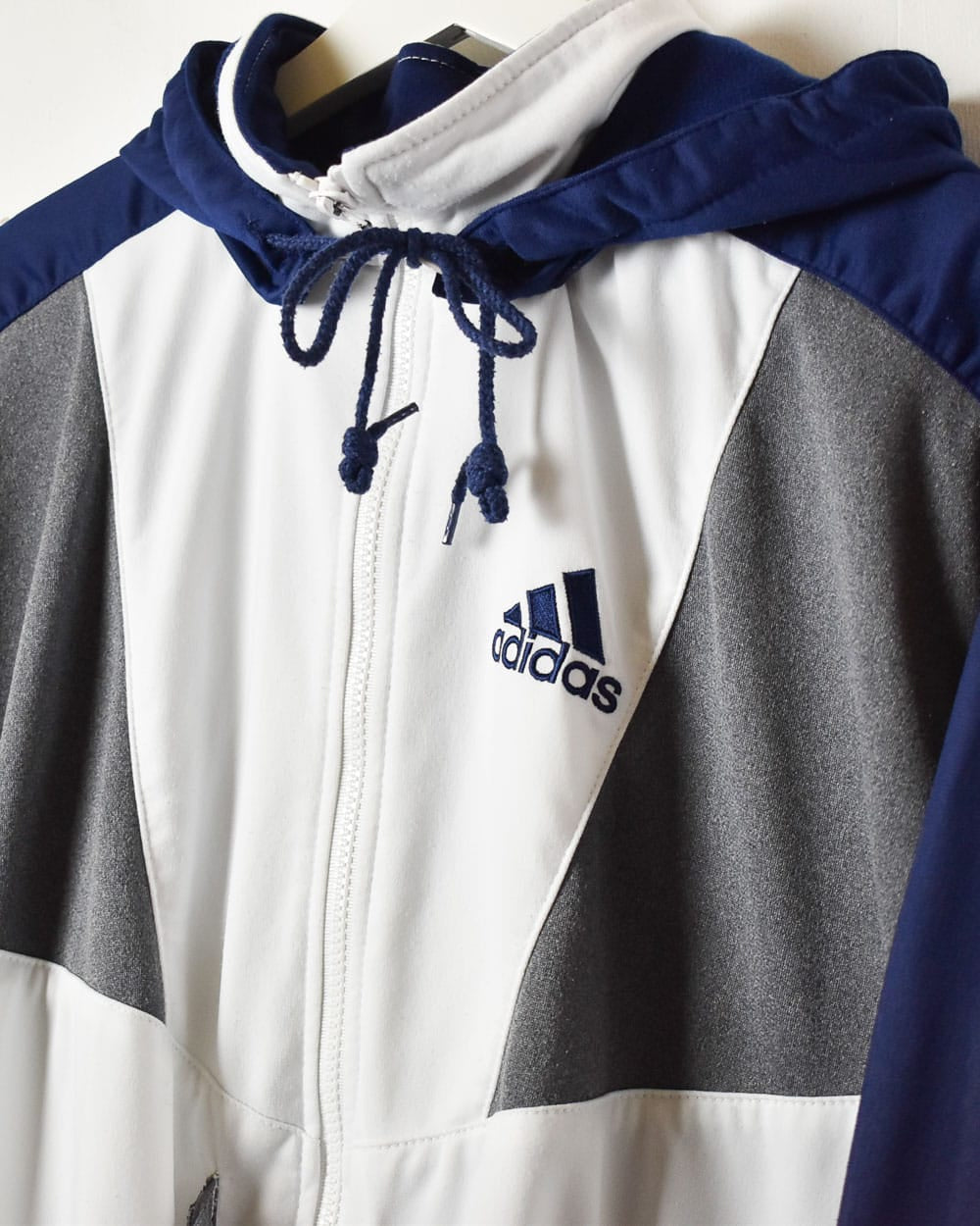 White Adidas Hooded Tracksuit Top - Small