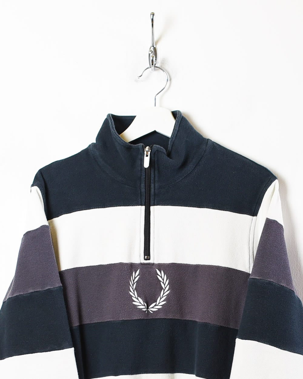 Black Fred Perry Striped 1/4 Zip Sweatshirt - Small