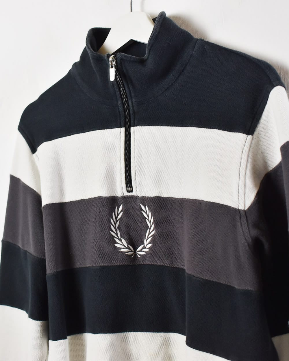 Black Fred Perry Striped 1/4 Zip Sweatshirt - Small