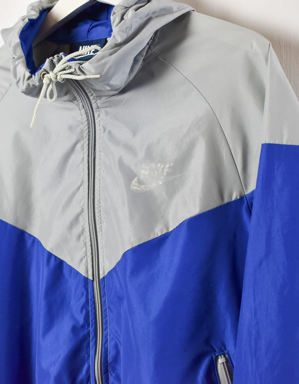 Blue Nike 80s Hooded Windbreaker Jacket - Medium