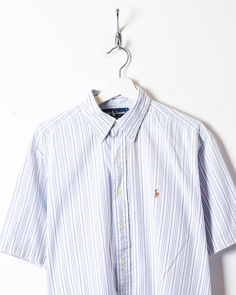 White Polo Ralph Lauren Striped Short Sleeved Shirt - Large