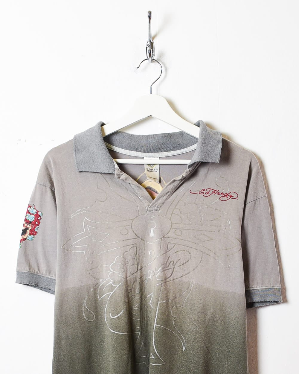 Grey Ed Hardy Polo Shirt - Medium