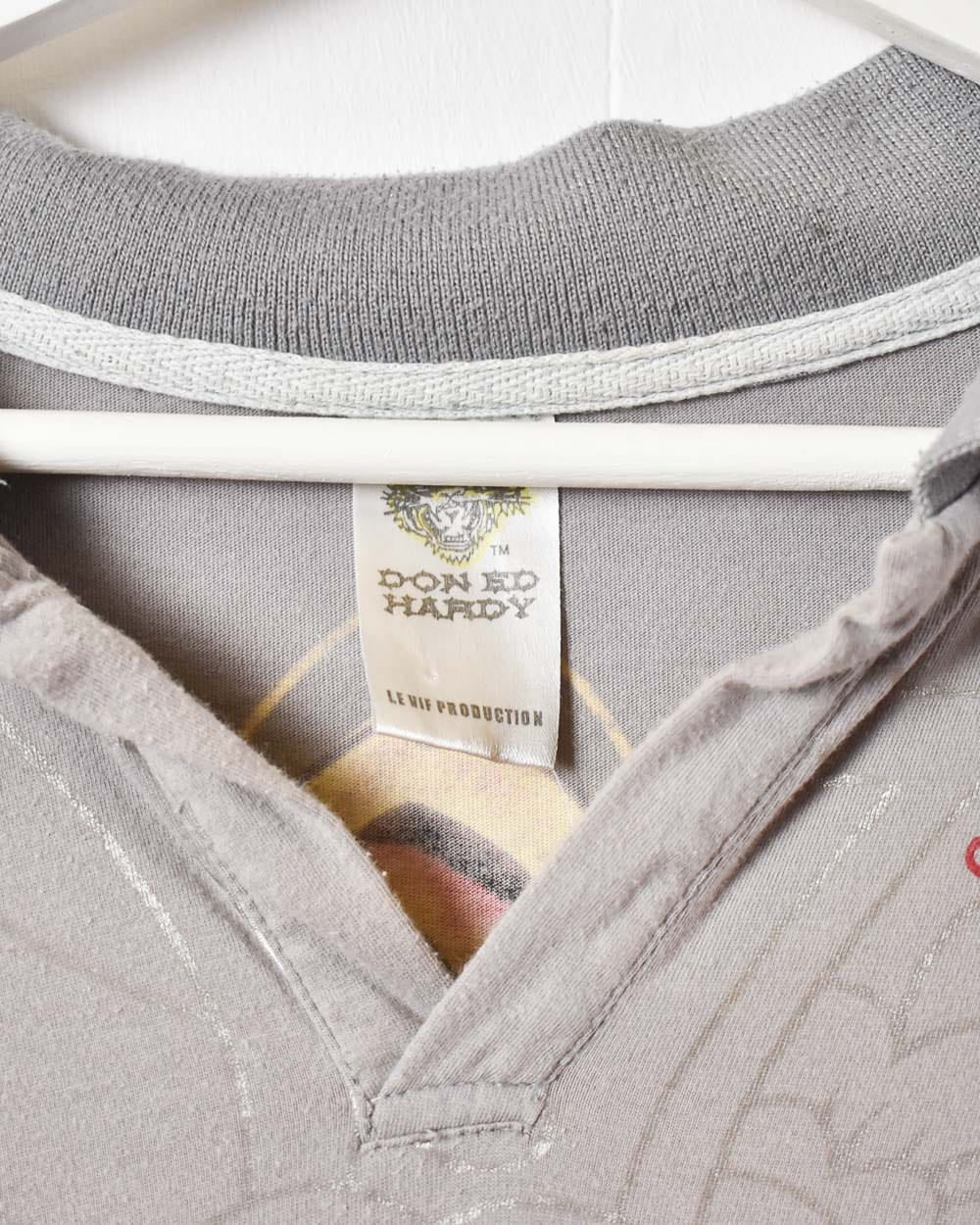 Grey Ed Hardy Polo Shirt - Medium