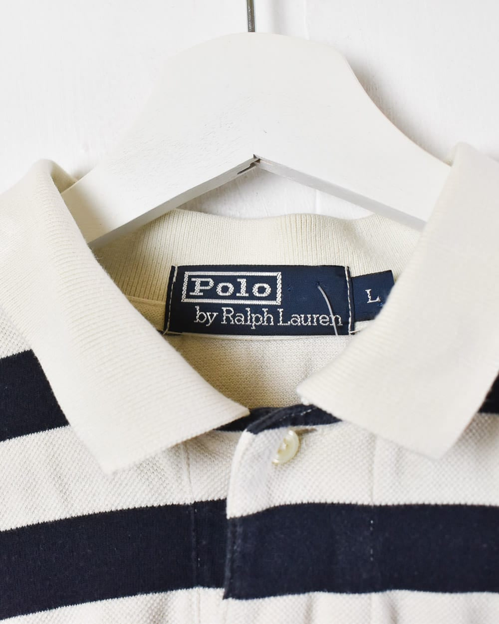 Navy Polo Ralph Lauren Striped Long Sleeved Polo Shirt - Large