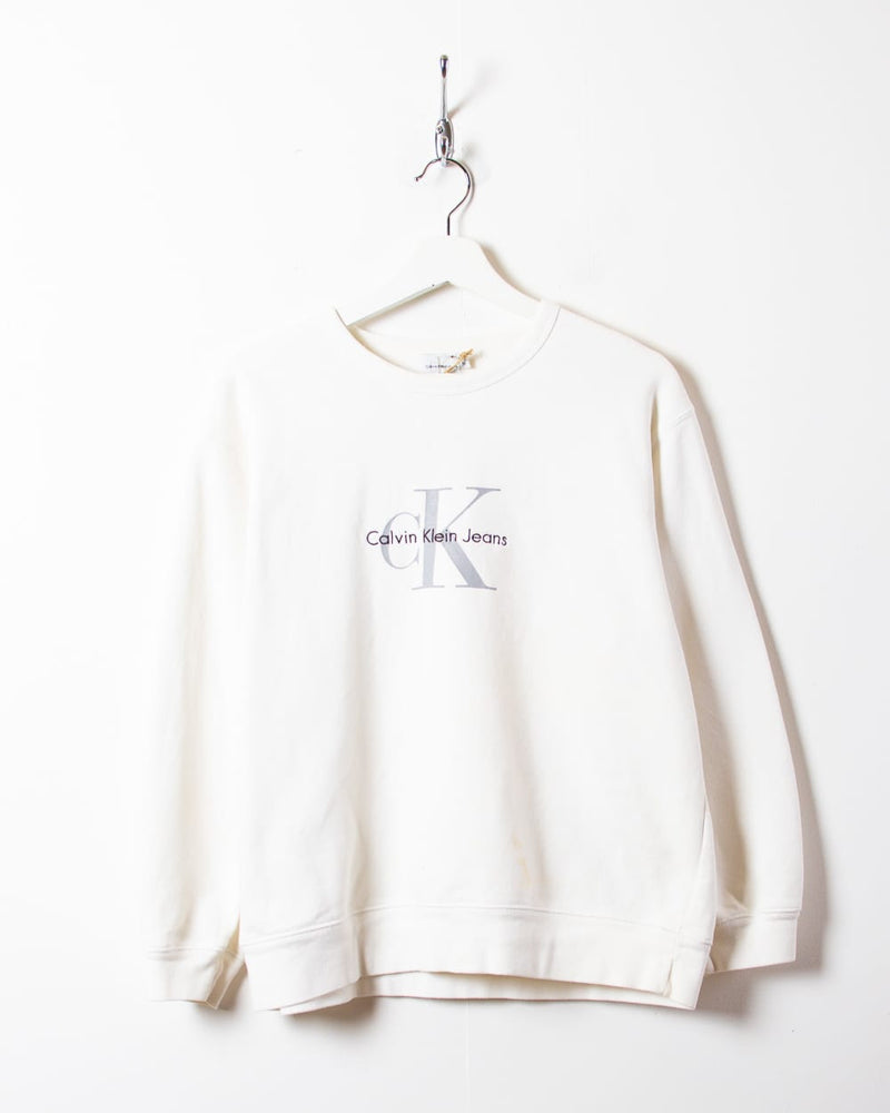 Calvin Klein Monogram Logo Mock Neck Sweatshirt in White