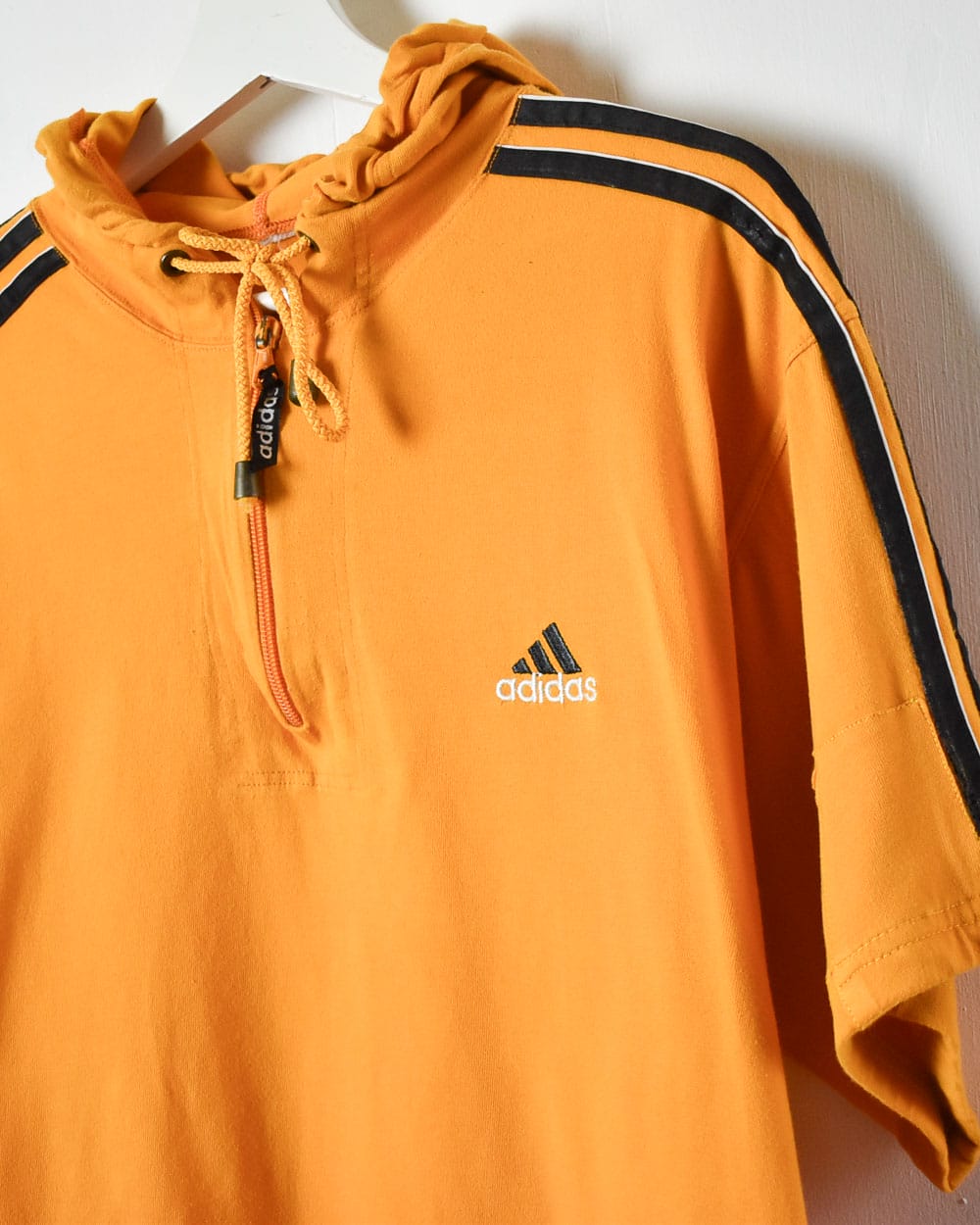 Orange Adidas Hooded 1/4 Zip T-Shirt - Large