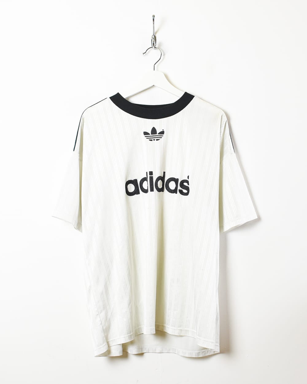 White Adidas Striped T-Shirt - X-Large