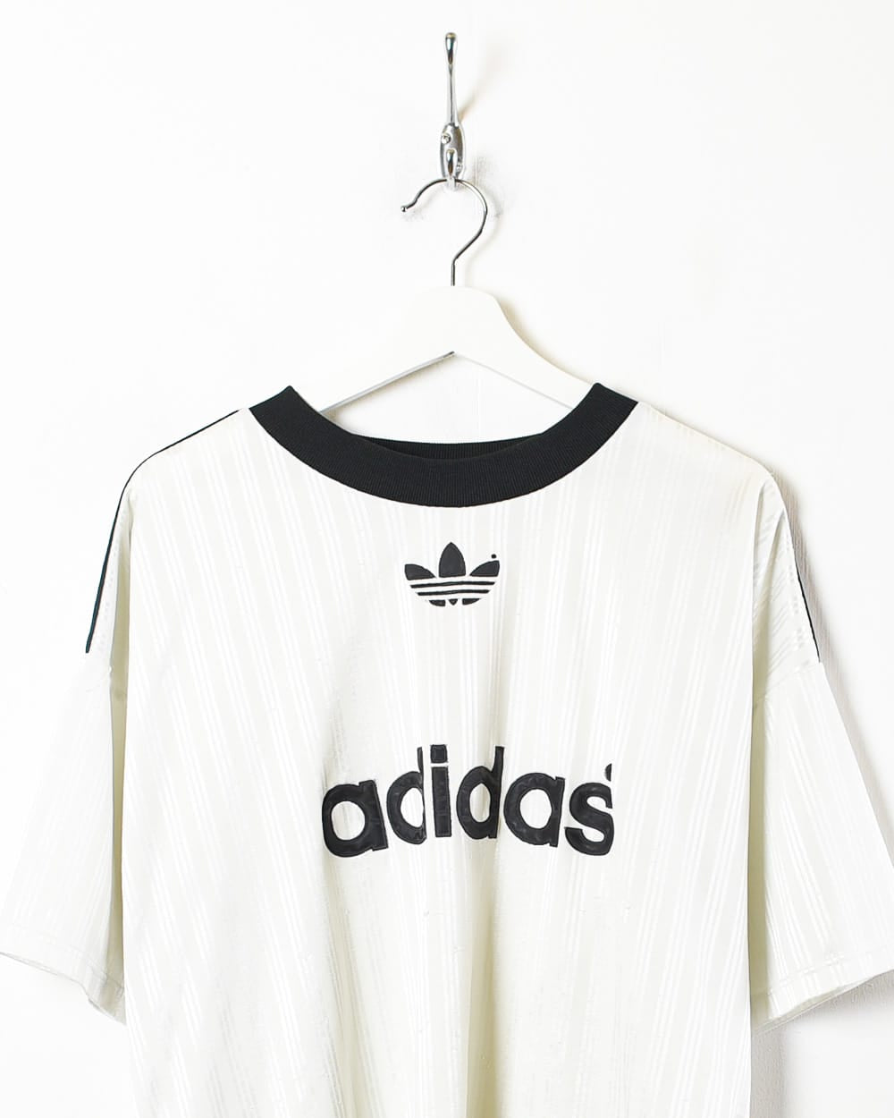 White Adidas Striped T-Shirt - X-Large