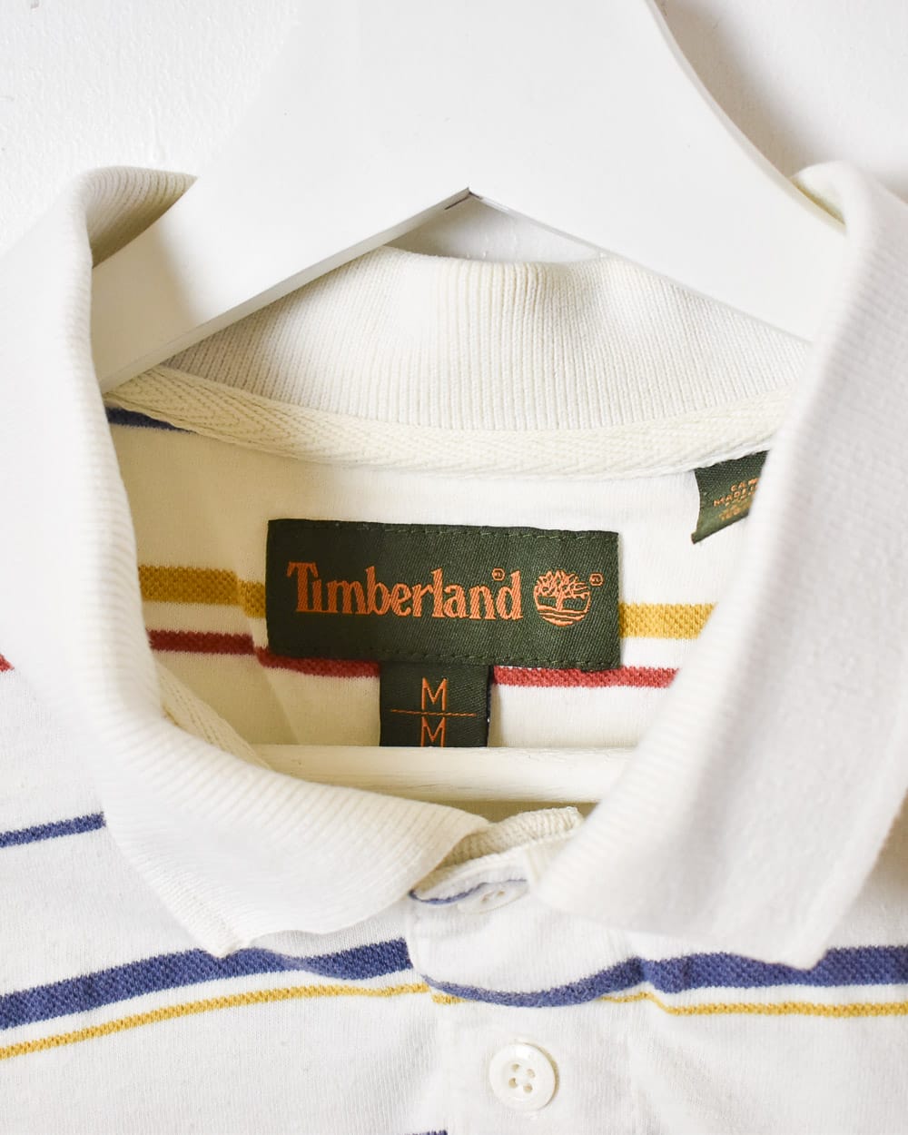 White Timberland Striped Polo Shirt - Medium