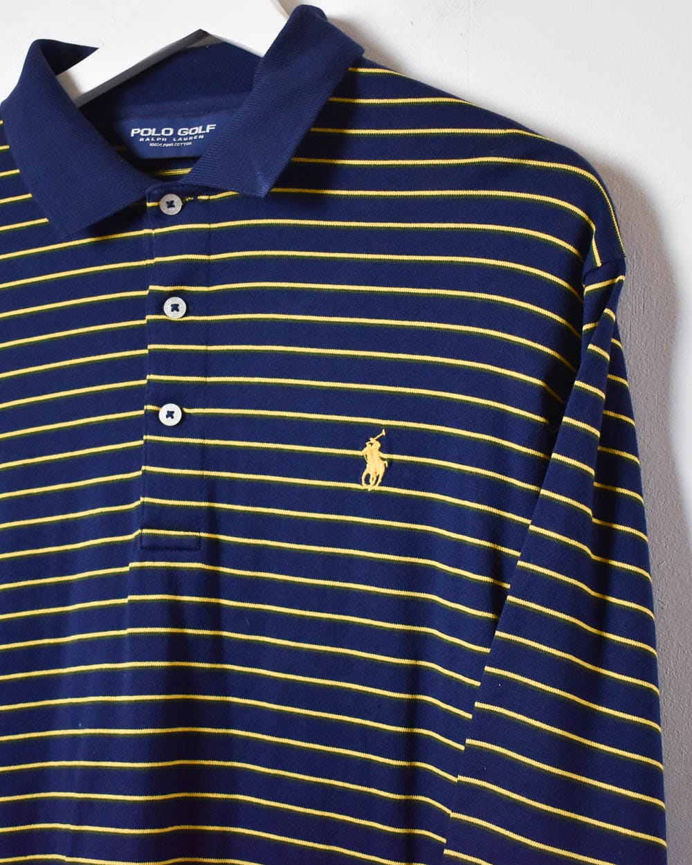 Navy Polo Golf Ralph Lauren Striped Long Sleeved Polo Shirt - Medium