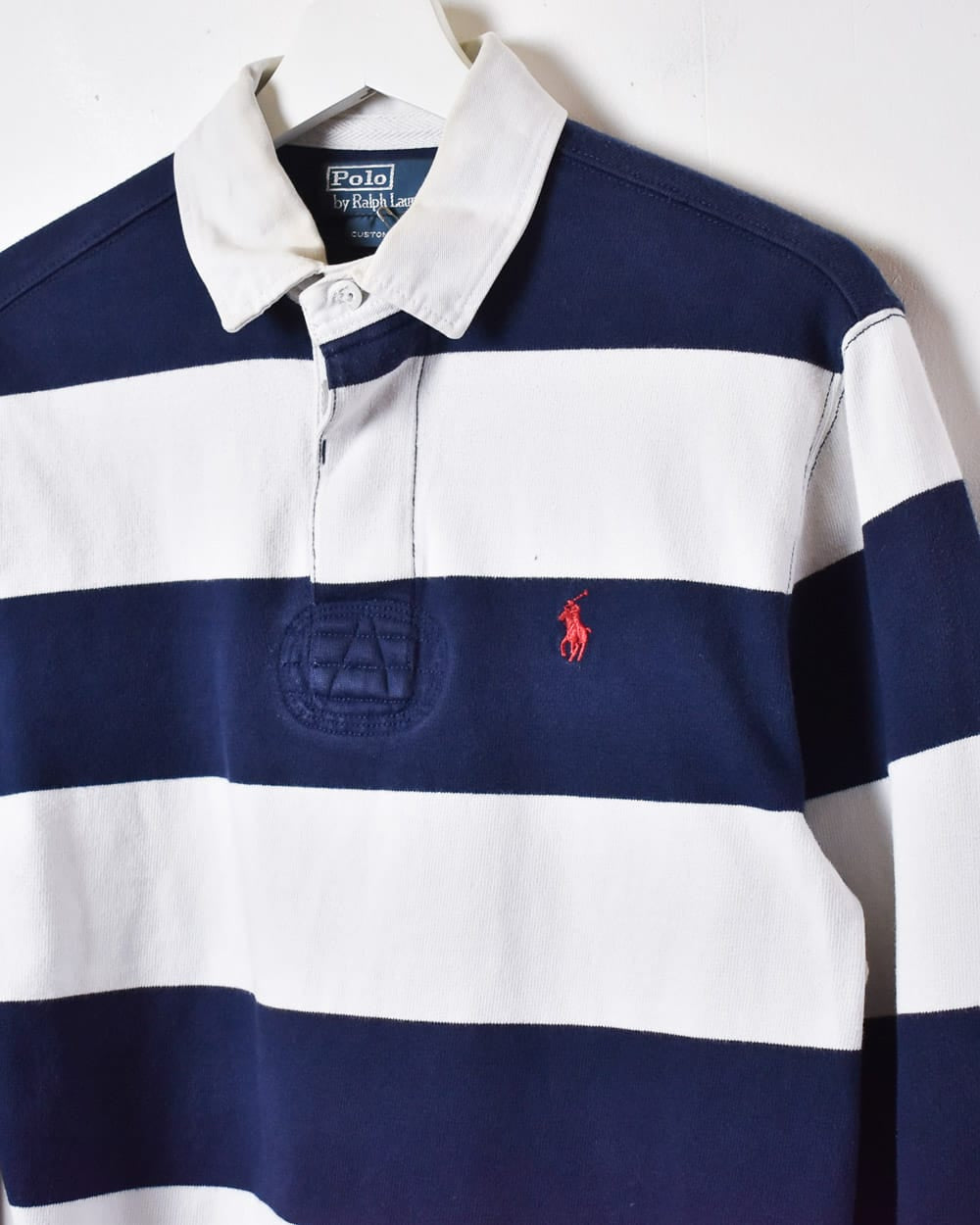 White Polo Ralph Lauren Striped Rugby Shirt - Small