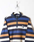 Navy Paul & Shark Striped 1/4 Zip Sweatshirt - Large