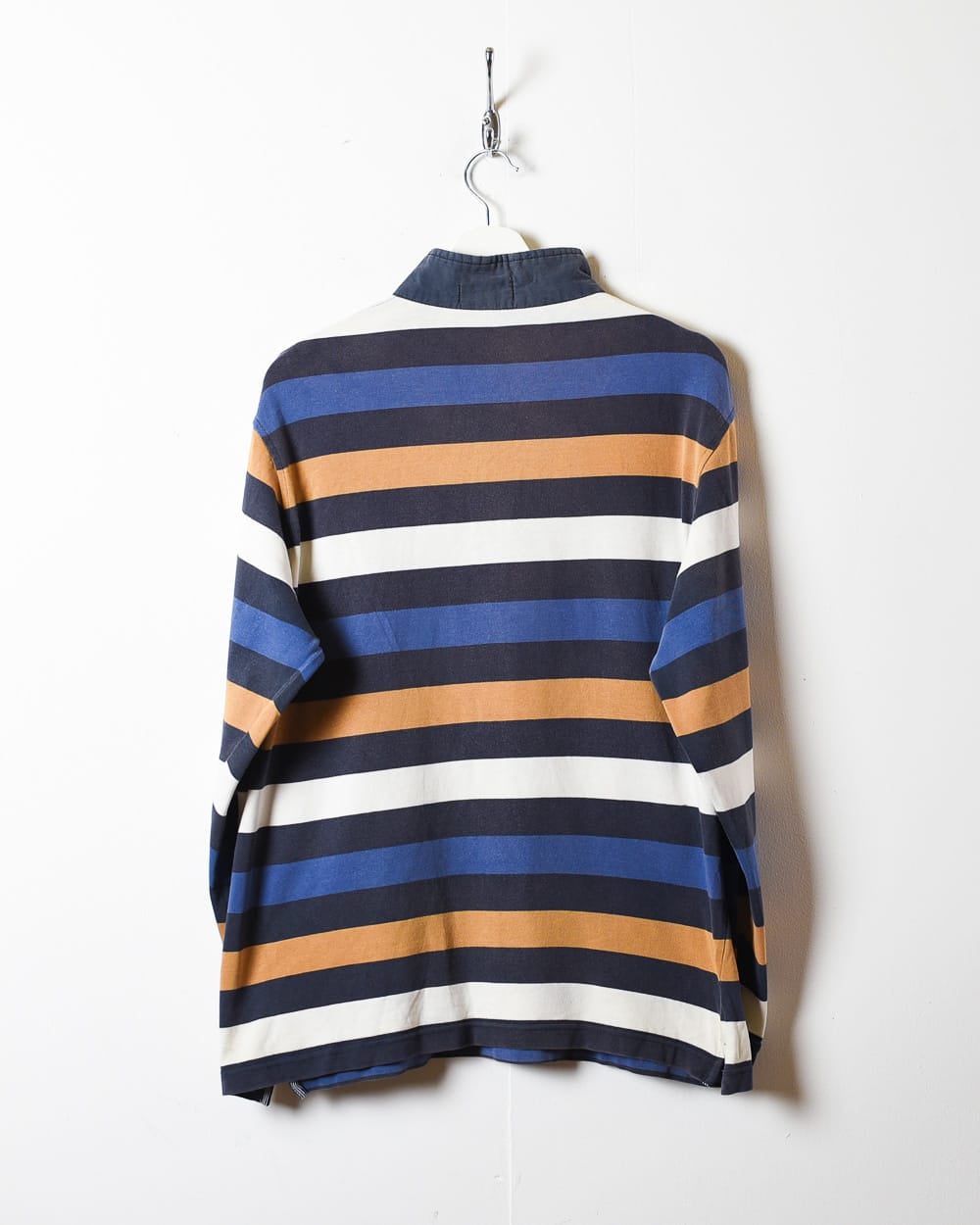 Navy Paul & Shark Striped 1/4 Zip Sweatshirt - Large