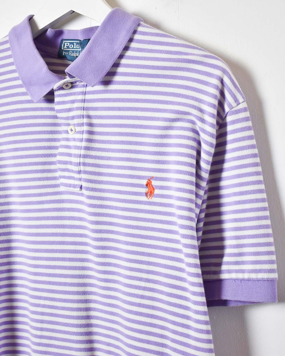 Purple Polo Ralph Lauren Striped Polo Shirt - Medium