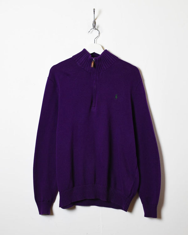 Purple Polo Ralph Lauren Knitted 1/4 Zip Sweatshirt - Medium