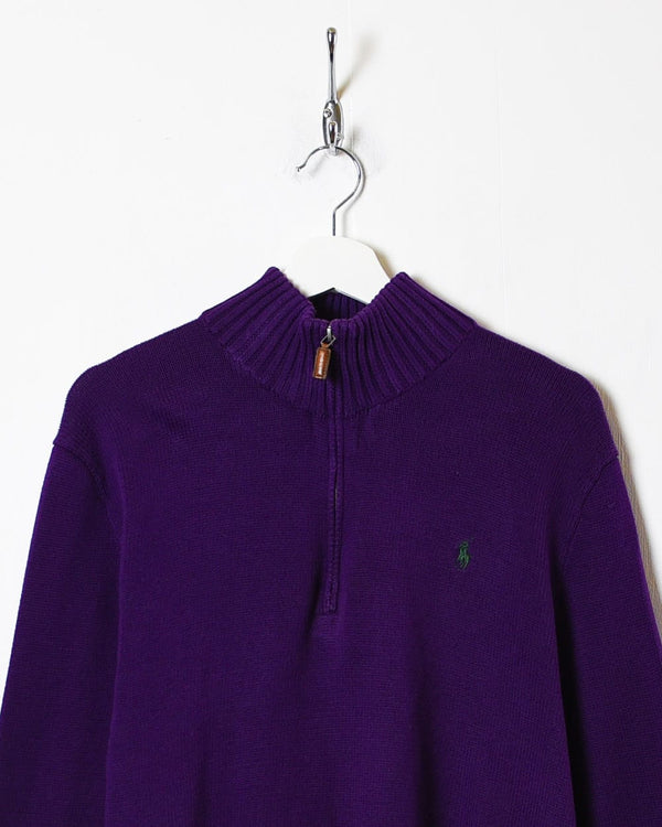Purple Polo Ralph Lauren Knitted 1/4 Zip Sweatshirt - Medium