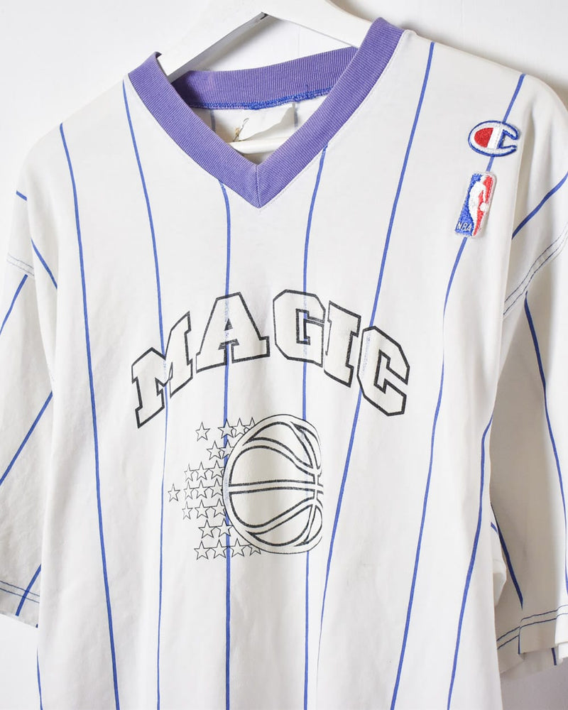 Vintage 90s White Champion NBA Orlando Magic Striped T-Shirt - X