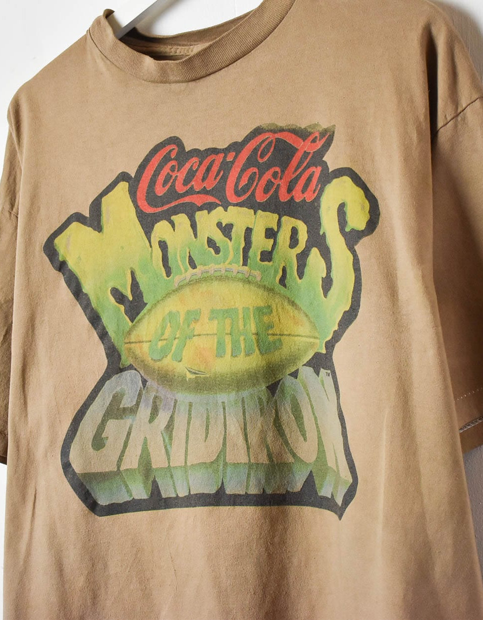 Brown Coca Cola Monsters Of The Gridiron Single Stitch T-Shirt - X-Large