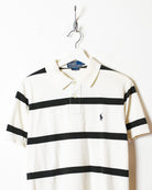 White Polo Ralph Lauren Striped Polo Shirt - Medium