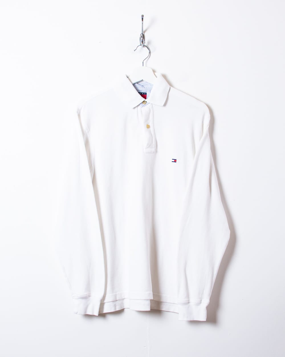 White Tommy Hilfiger Long Sleeved Polo Shirt - Small
