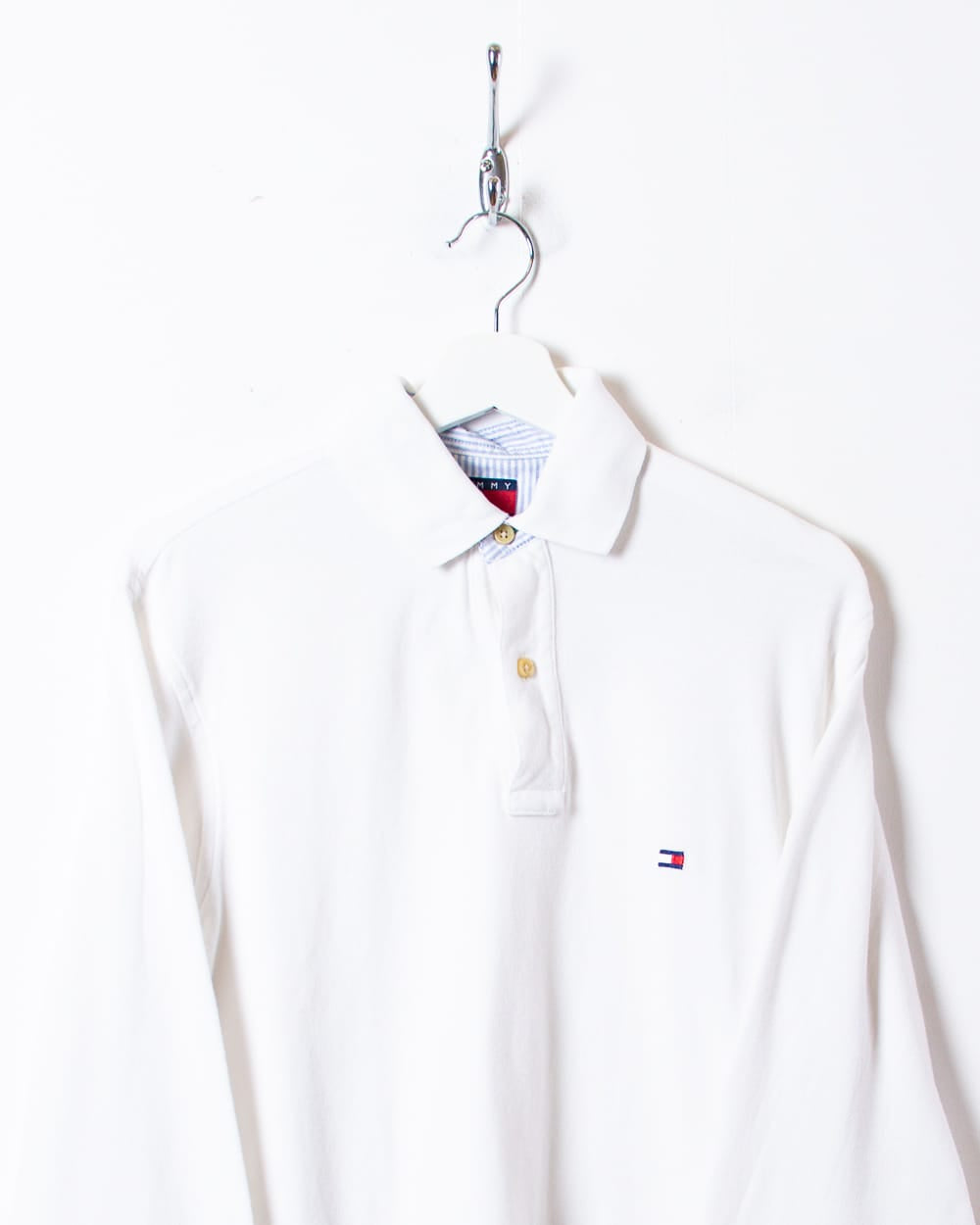White Tommy Hilfiger Long Sleeved Polo Shirt - Small