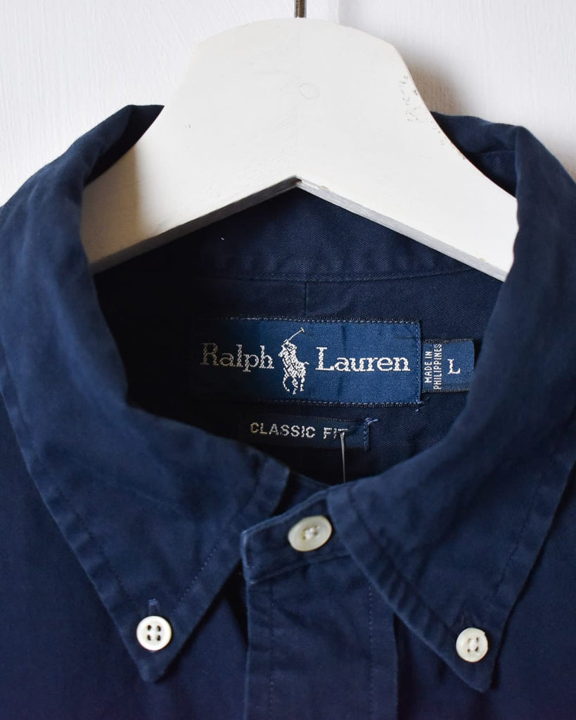 Vintage 90s Navy Polo Ralph Lauren Shirt - Large Cotton– Domno Vintage