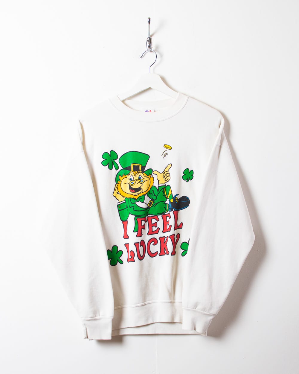 White Leprechaun I Feel Lucky Sweatshirt - Medium