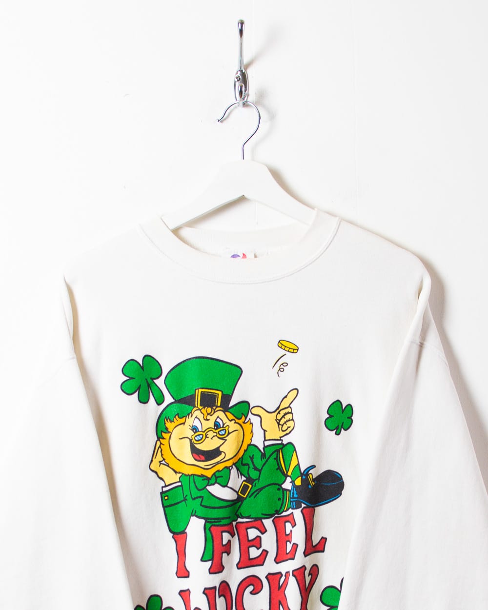 White Leprechaun I Feel Lucky Sweatshirt - Medium