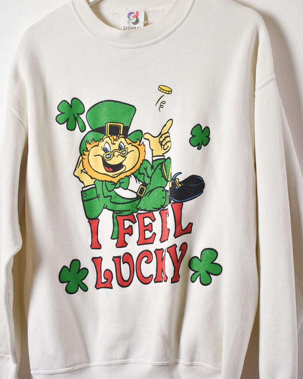 White Leprechaun I Feel Lucky Sweatshirt - Medium