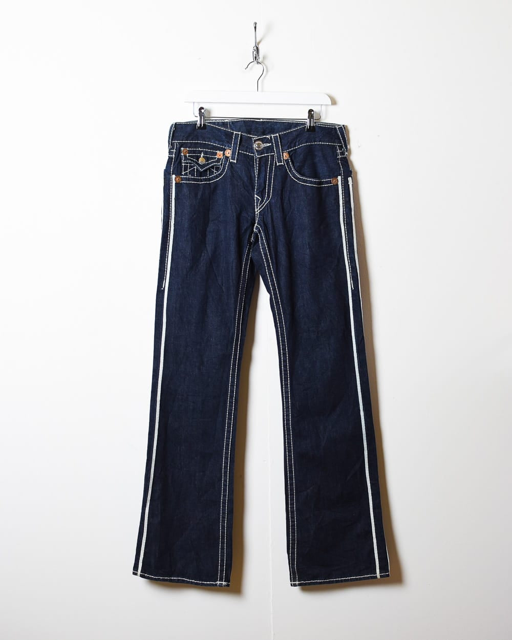 Navy True Religion Contrast Stitched Flared Jeans - W34 L34