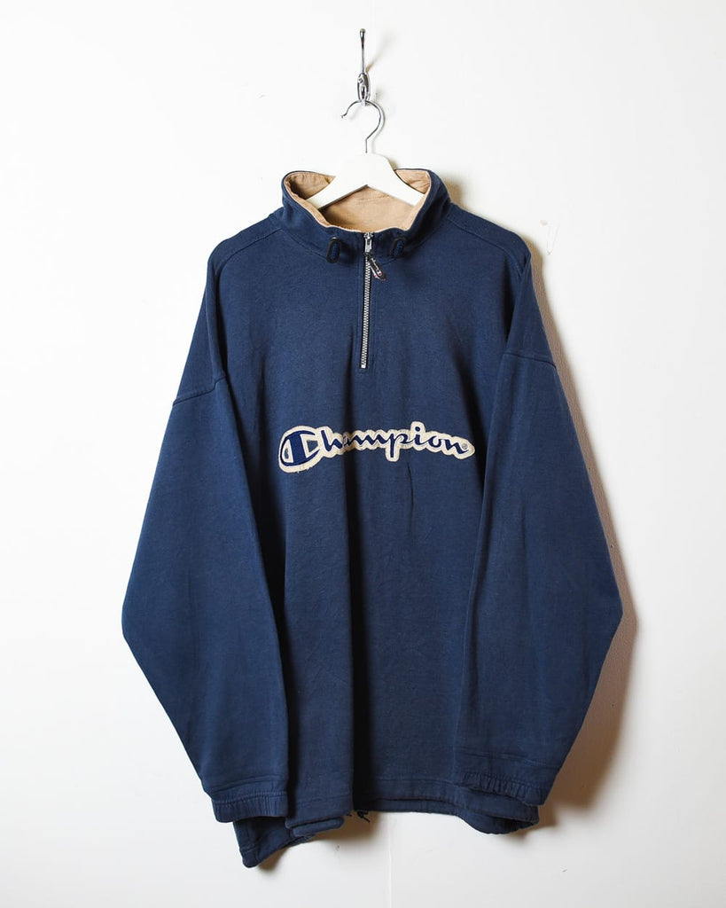 Vintage 90s Navy Champion 1/4 Zip Sweatshirt - X-Large Cotton