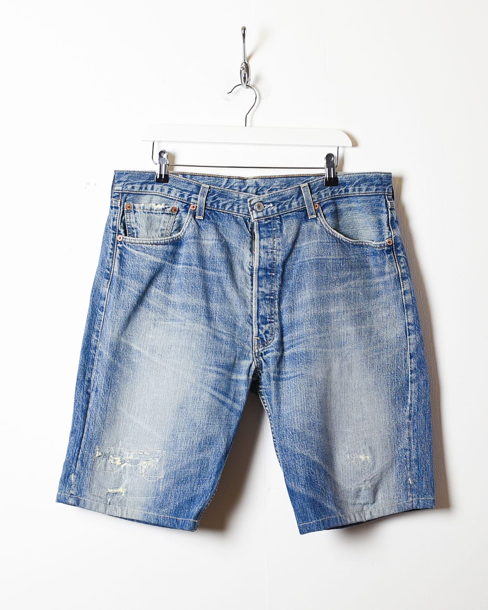 Blue Levi's Distressed 501 Jeans Shorts - W38 L22