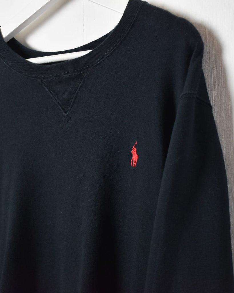 Vintage 90s Black Polo Ralph Lauren Sweatshirt - Large Cotton