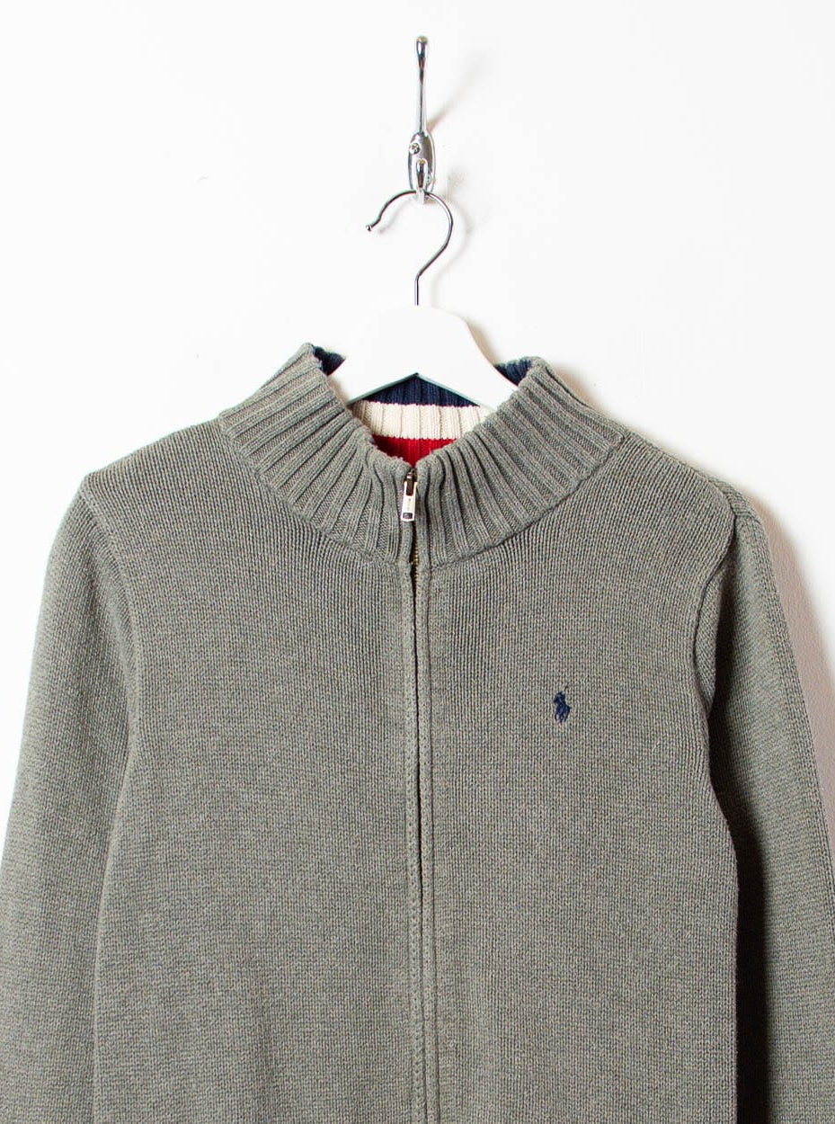 Grey Polo Ralph Lauren Zip-Through Knitted Sweatshirt - X-Large Women's