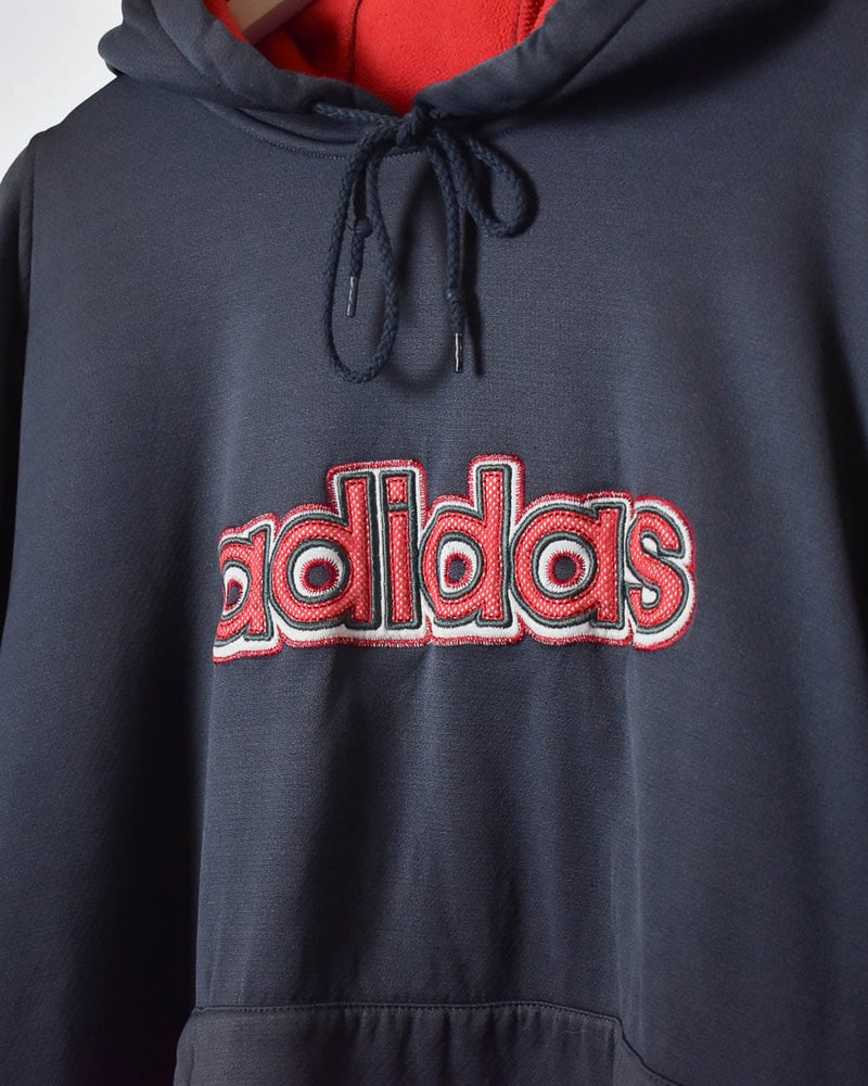 Vintage 10s+ Grey Adidas Fleece Lined Hoodie - Large Cotton mix