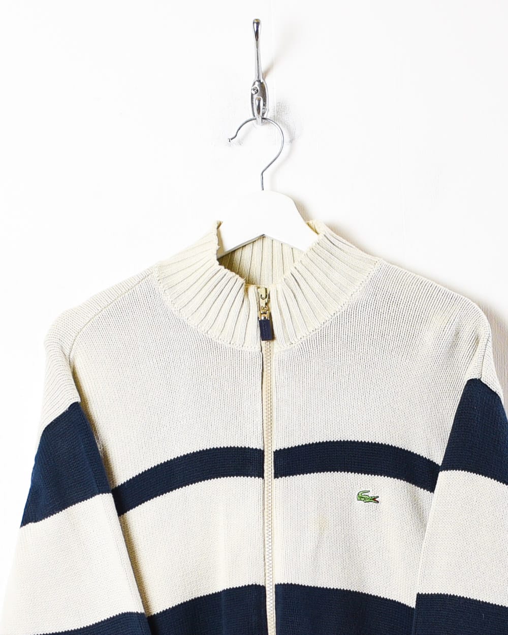 Neutral Lacoste Knitted Zip-Through Sweatshirt - Medium