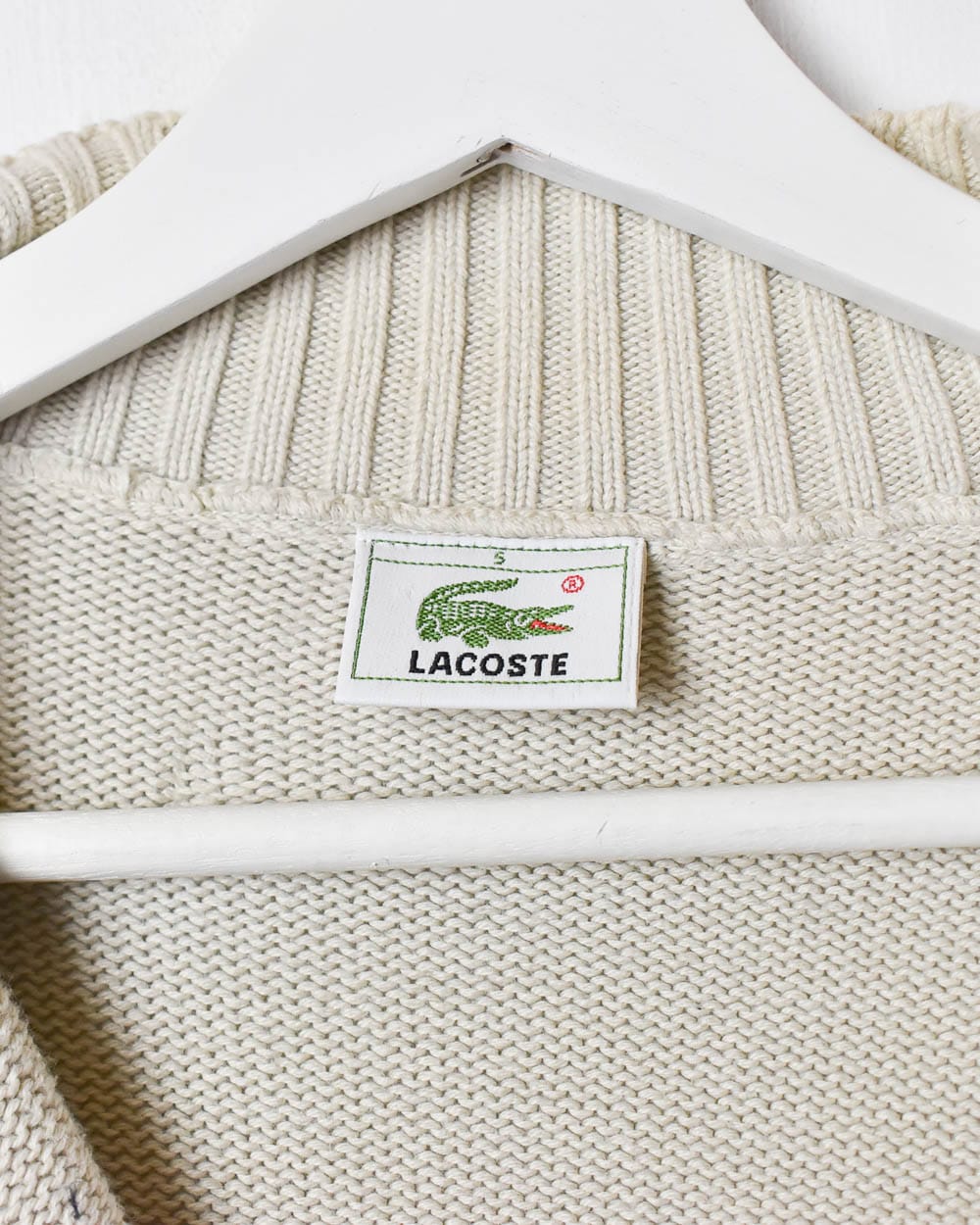 Neutral Lacoste Knitted Zip-Through Sweatshirt - Medium