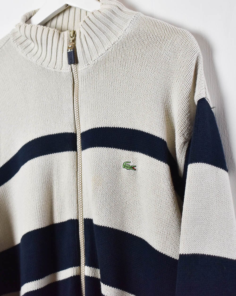 Neutral Lacoste Knitted Zip-Through Sweatshirt - Medium