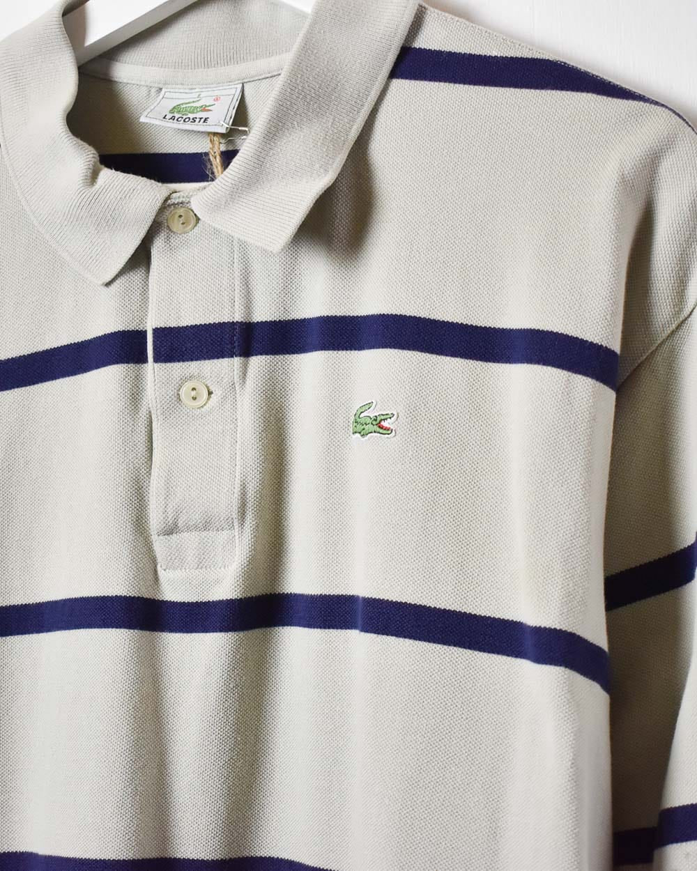 Neutral Lacoste Striped Polo Shirt - Large