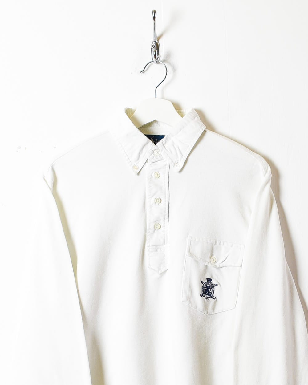 White Polo Ralph Lauren Pocket Long Sleeved Polo Shirt - Small