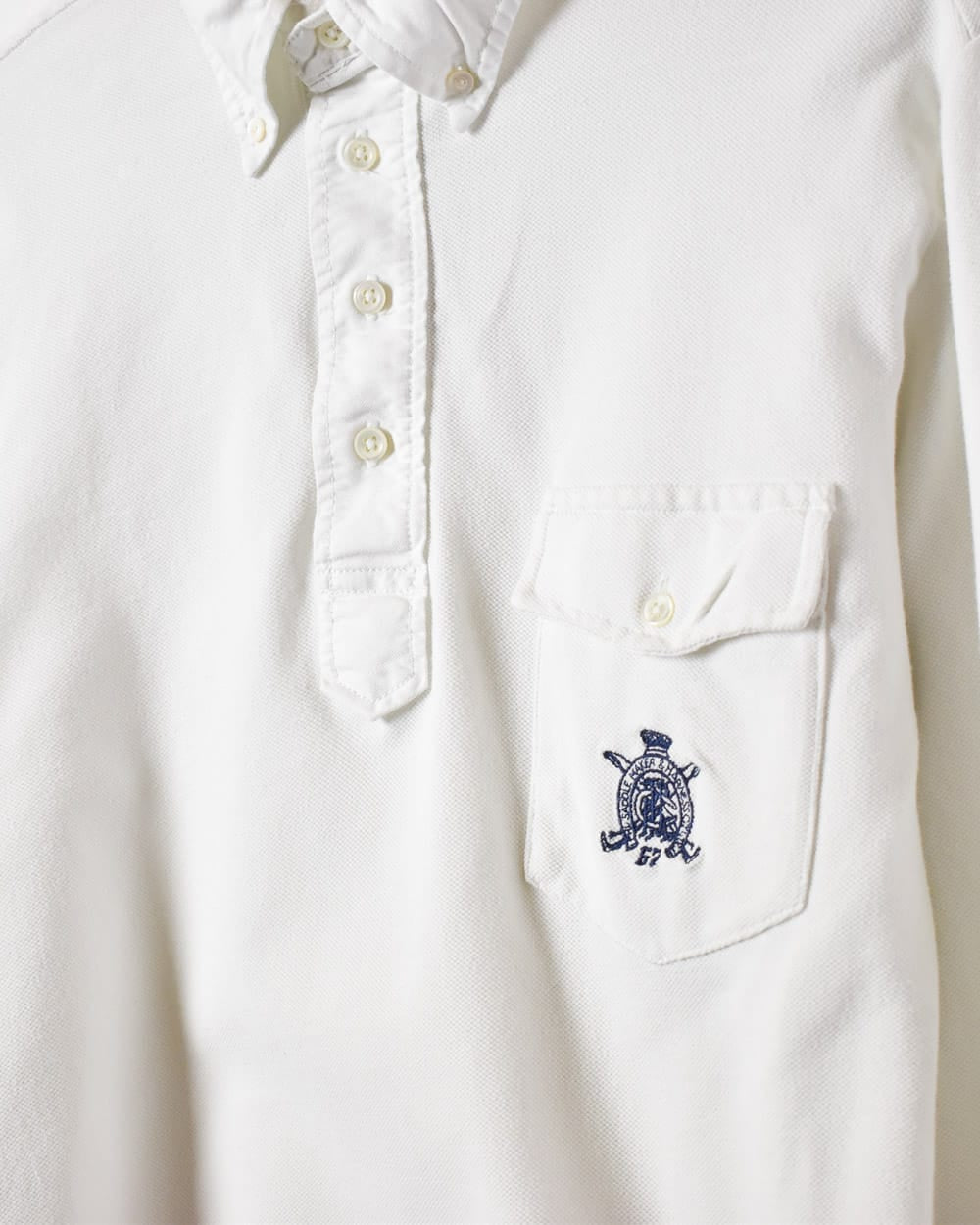 White Polo Ralph Lauren Pocket Long Sleeved Polo Shirt - Small