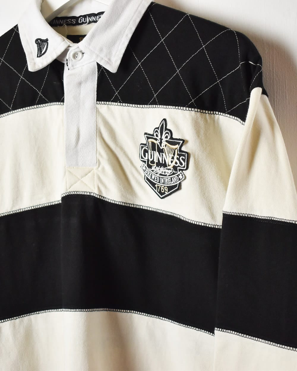 Black Guinness Striped Rugby Shirt - Small