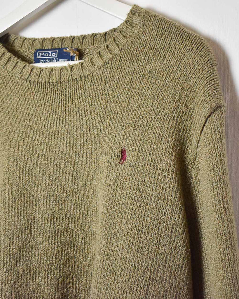 Vintage 90s Khaki Polo Ralph Lauren Knitted Sweatshirt - Medium