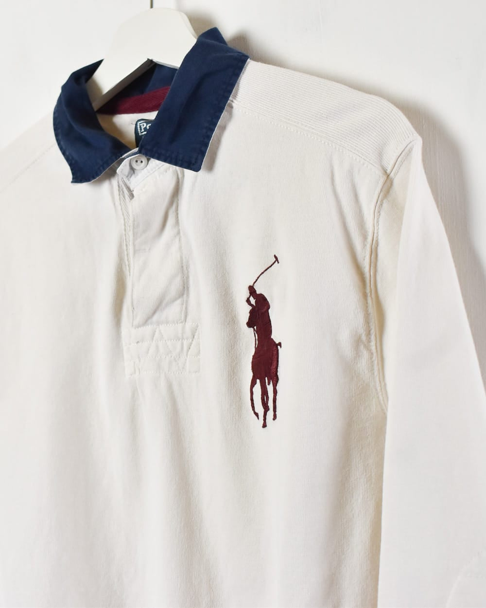 White Polo Ralph Lauren Long Sleeved Polo Shirt - Medium