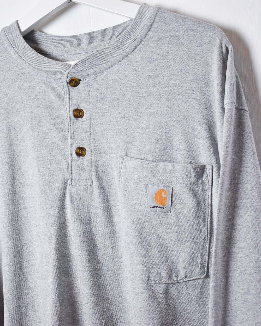 Stone Carhartt Pocket Long Sleeved T-Shirt - Large